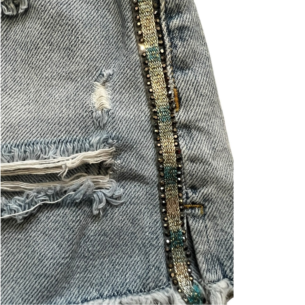 Zara High WaistLight Blue Sparkle Stripe Distressed Jean Shorts EUC 4 - Picture 2 of 5